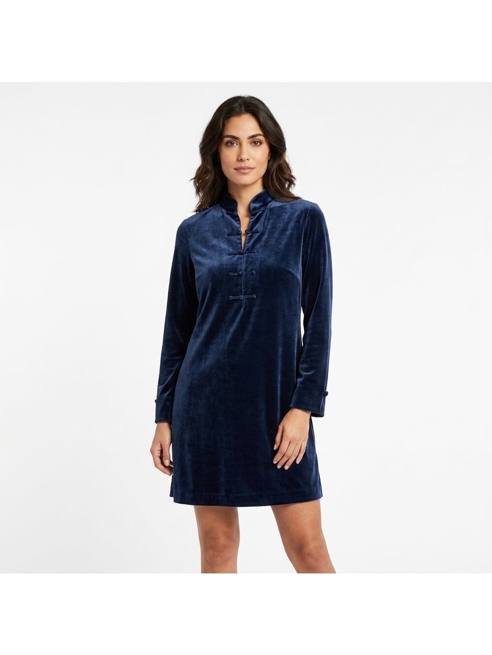 ACT III Velvet Mandarin Collar Dress Women Collared Shift See Measurements